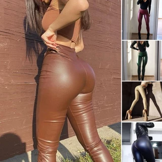 GF Calça Feminina De Primavera De Outono Cor Sólida Cintura Alta Boa Esticada De Couro Fino Sexy Hip Lift Lápis Streetwear