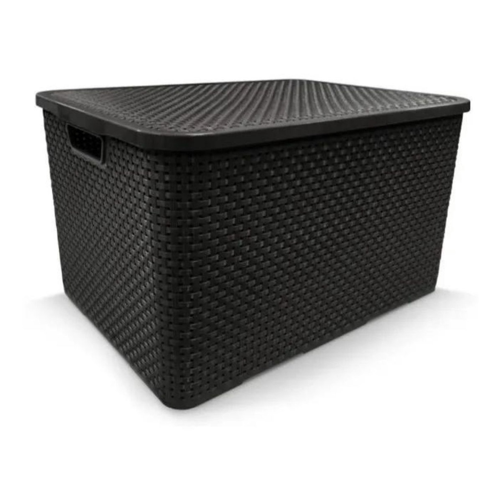 Caixa organizadora rattan grande 40 litros com tampa empilhavel resistente