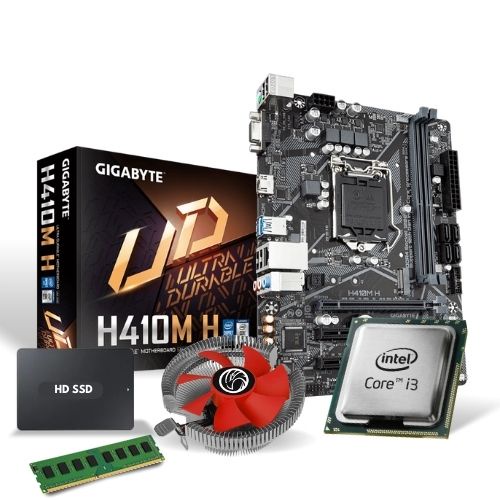 Kit Pl Mãe Gigabyte H410 + Proc I3-10105 + 8 Gb Ddr 4+ Cooler+ Ssd