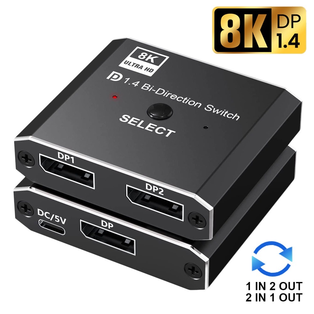 Displayport 1.4 Switch 8K Divisor Bidirecional switcher KVM 2X1