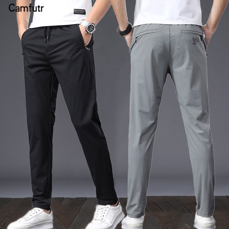 Calças folgadas M-5XL masculinas calças casuais de seda de gelo para homens, verão, esportes finos, elástico, solto, combina com tudo, calças compridas