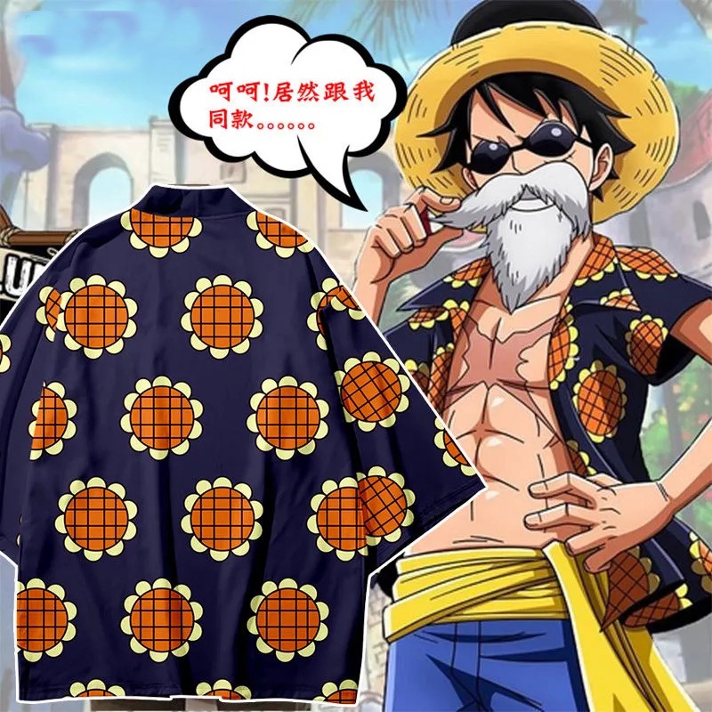 Macaco D Luffy haori Quimono Dressrosa Corrida Coliseu Cosplay Fantasias Sanji Sunflower T Camiseta Casual Tops Tee
