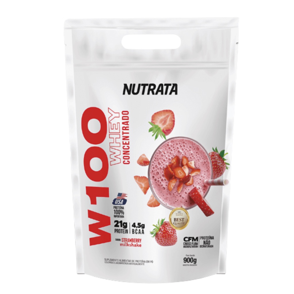 Suplemento Alimentar Nutrata Refil W100 Whey Strawberry Milkshake 900g