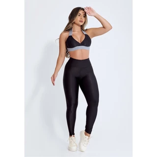 Conjunto Academia Feminino Moda Fitness Top Sem Bojo Alça Larga Calça Cós Alto Legging