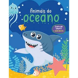 LIVRO DE COLORIR COM ADESIVOS - ANIMAIS DO OCEANO