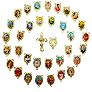 20 Crucifixos + 20 Entremeios Resinados Uma Face Para Terço Dourado Alta Qualidade