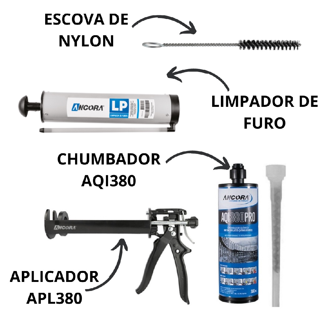Kit Aplicador + Chumbador Quimico Aqi380 Limpador E Escova