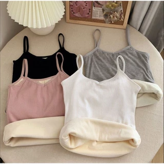 Colete De Veludo Feminino De Pelúcia De Inverno Espessado Unwear Sólido Cor Térmica Camisole Warm Sling Vest Top Bottoming Clothing