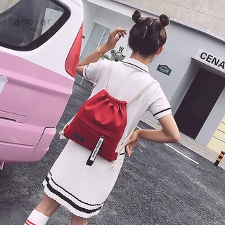 1 Pc Mochila Escolar De Lona De Ombro Duplo Bolso Com Cordão De Arrasto Casual Portátil Mulheres Homens Viajam