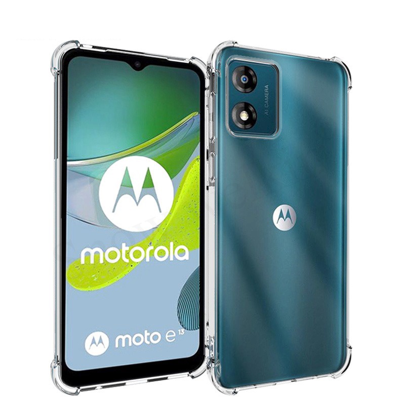 Custodia In Silicone Trasparente + Vetro Temperato Per Motorola Moto E13, Cover Sottile Antiurto Con Protezione Schermo, Kit 2 In 1