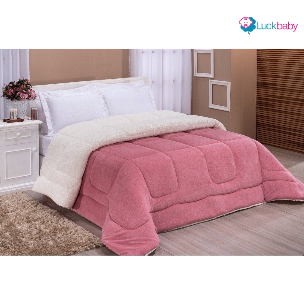 Coberdrom Alaska Casal Queen Dupla Face Pele de Carneiro Sherpa