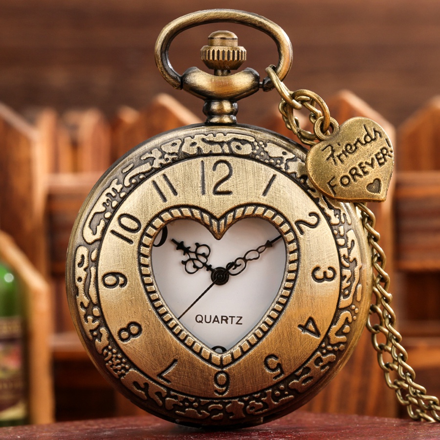 Rel gio De Bolso Vintage Pocket Watch Bronze Cor De Quartzo Corrente Oca De Amor