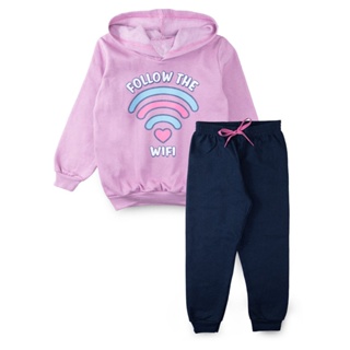 Conjunto Infantil Feminino Moletom C/Capuz Follow The Wifi Rosa 1208 - Labelli