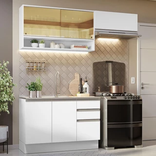 Armário de Cozinha Compacta 200cm Branco Glamy Madesa 08 em Oferta na Shopee