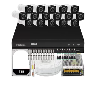 Kit Dvr Intelbras 16 Canais H.265 3tb 16 Câmeras Full Hd 20m