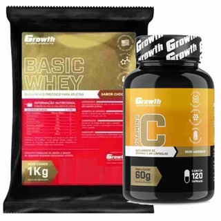 Kit Whey Basic 1Kg Chocolate + Vitamina C 120 Caps Growth