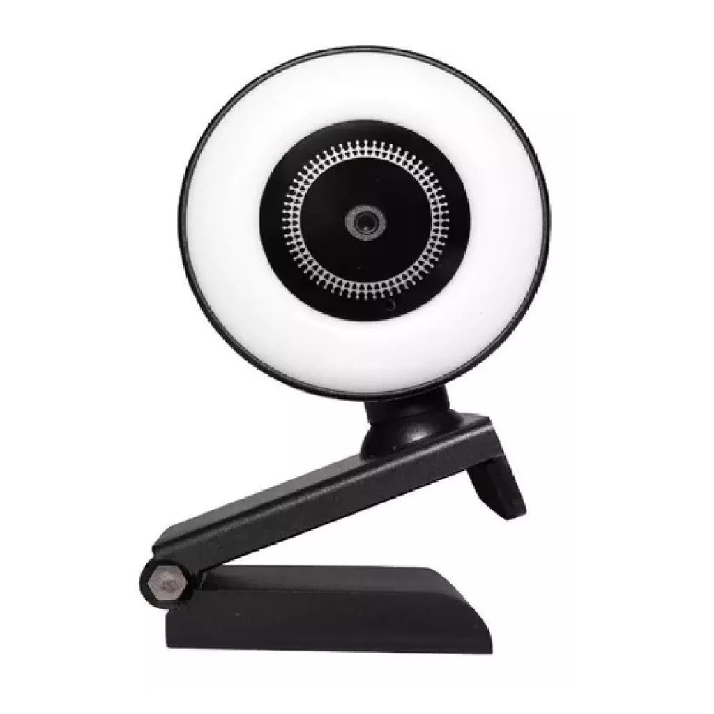 Webcam Câmera 1080p Arco Anel Luz Led Microfone Ring Light USB Gira 360º Computador Notebook