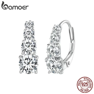 Brincos Bamoer Silver 925 Stud Earrings Com 4 Moissanite Earbuckles Casamento E Presentes De Aniversário Para Mulheres MSE023 em Oferta na Shopee