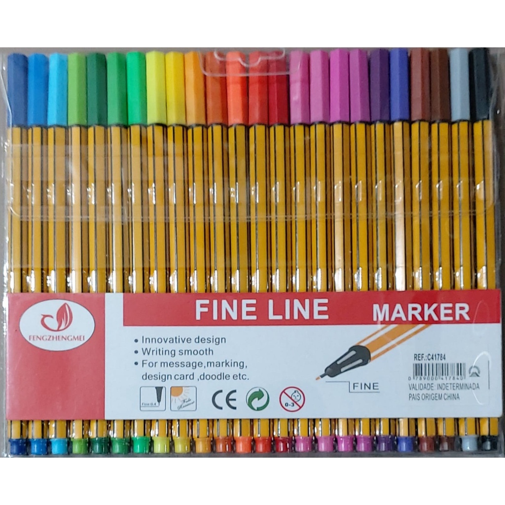 Kit 10/12/24 cores Canetas Coloridas Ponta Fina Fineliner Tipo Stabilo 0.4mm Marker