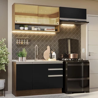 Armário de Cozinha Compacta 200cm Rustic/Preto Glamy Madesa 08 em Oferta na Shopee
