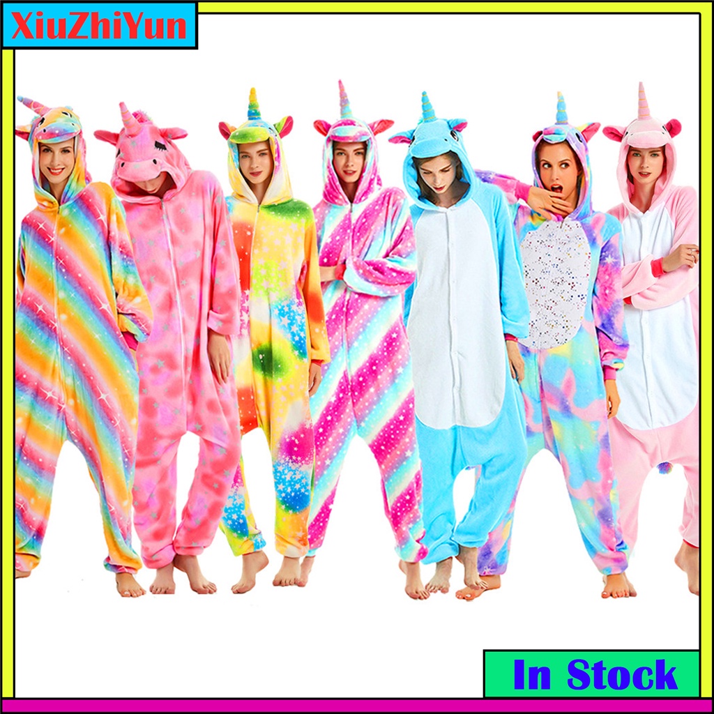 Kigurumi Unicórnio Dinossauro Pijamas Flanela Mulher Homem Manga Longa Roupa De Dormir Onesies Jumpsuits Costura Animal