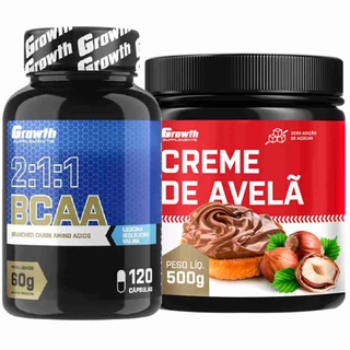 Kit Bcaa 120 Caps + Creme Avelã Fit 500g Original Growth