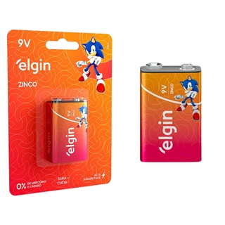 01 Pilha Bateria 9v Zinco Elgin 9 Volts 1 Cartela