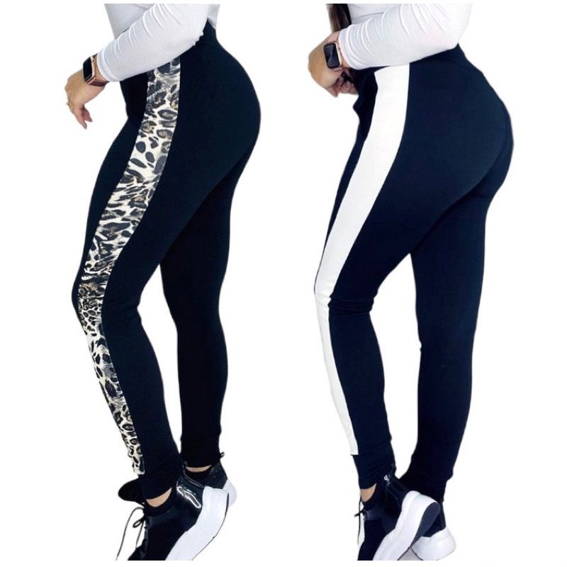 Calça Legging Jogger Preta Crepe Tipo Moletom Listra Feminina Moda