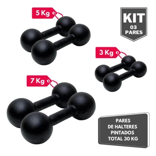 Kit Par Halter Bola Pintado 3 5 e 7 Kg - Total 30 Kg
