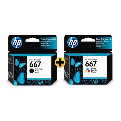 Kit Cartucho Tinta Original Hp 667 Preto/colorido 2376 2774