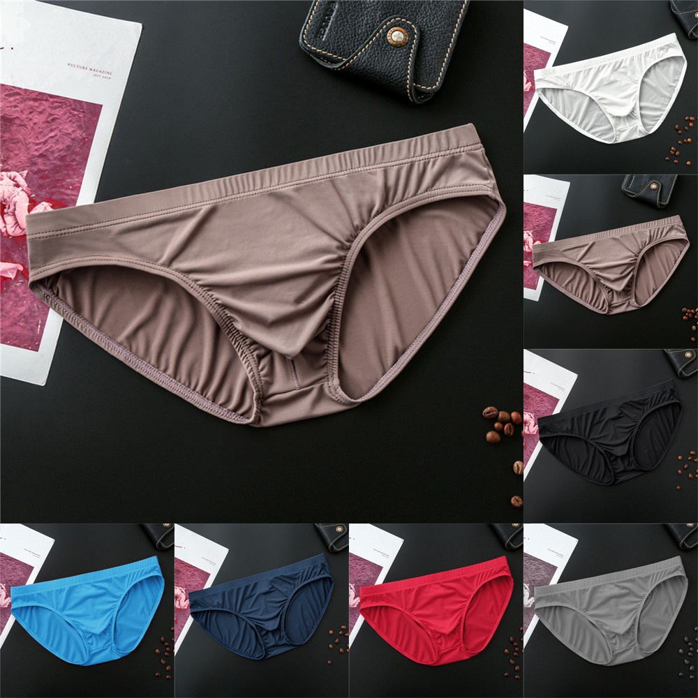 Homens Sexy Calcinha De Seda Ice Briefs U Convex Pouch Cintura Baixa [babykoko]