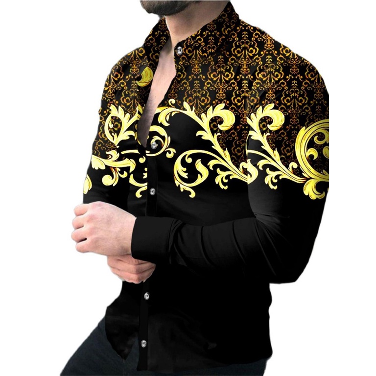 Camisas masculinas de outono para adolescentes, manga longa, digital, impressão HD, lapela, top, cardigã, bola social, casual, camisa de luxo