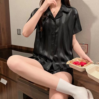 Korean Fashion Women Plus Tamanho M-5XL Conjunto Pijama De Seda Satin  Feminino De Manga Curta Noite