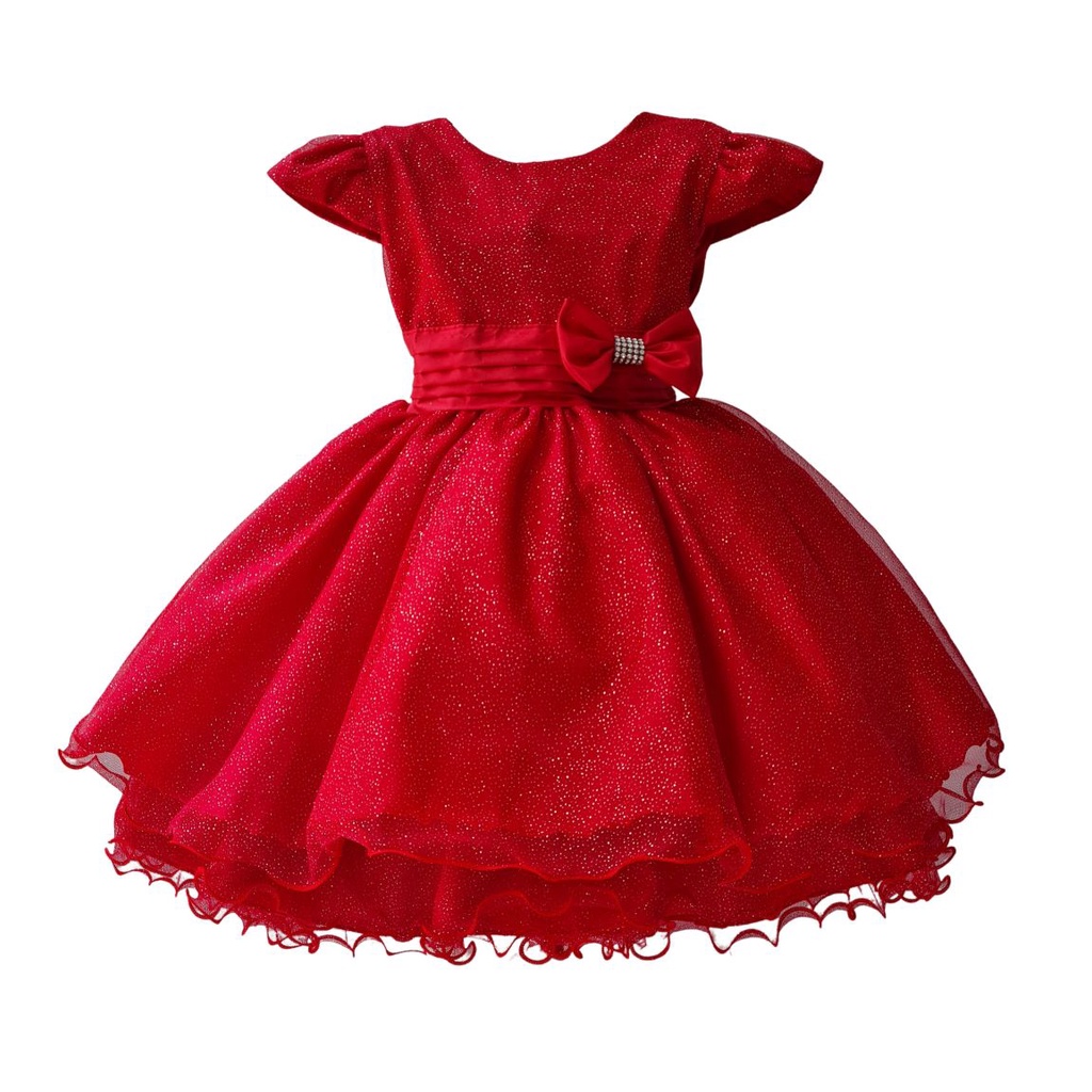 Vestido Glitter Infantil Vermelho Festa Aniversário Brilho