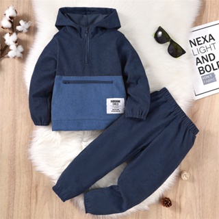 4-7 Anos Criança Menino Outono Inverno Moda Meio-zíper Suéter 2Pcs Terno , Manga Longa Camisa De Capuz, Calça