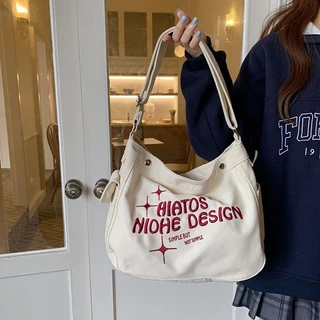 Saco De Lona Vintage De Média Antiga De Grande Capacidade Bordado De Corpo Cruzado Instagram Style Class Bag
