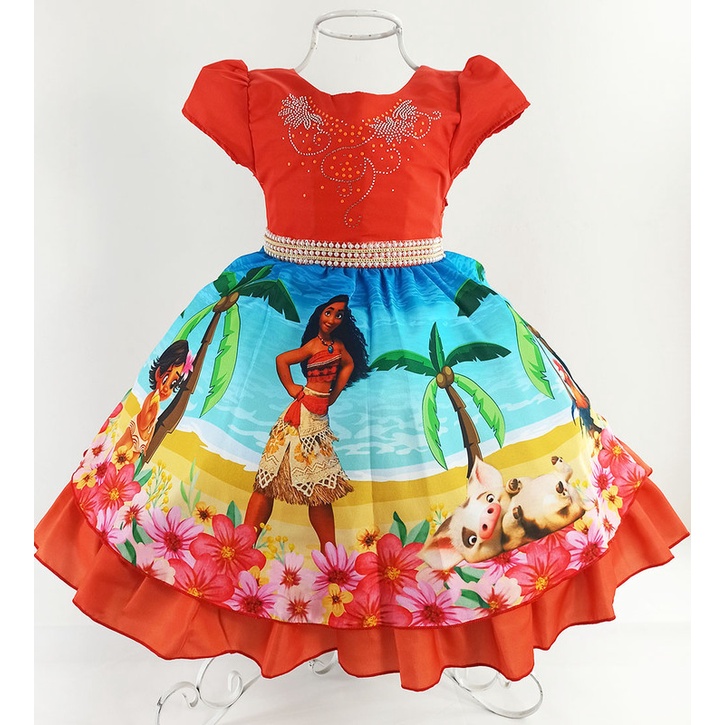 Riachuelo  Vestido Infantil Evasê Moana Laranja Tam 4 a 10