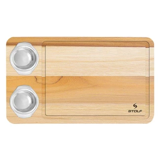 Prancha Tábua para Churrasco Stolf 864 48 x 30cm com 2 Potes Inox