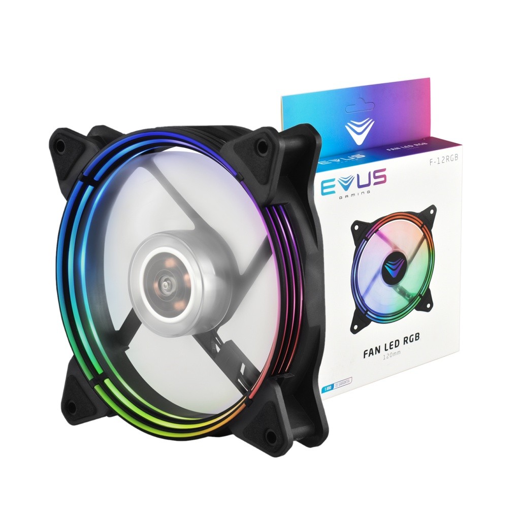 Cooler Fan 120mm LED RGB Efeito Rainbow Modo Random Gamer Conector Molex e Reset Evus F-12RGB