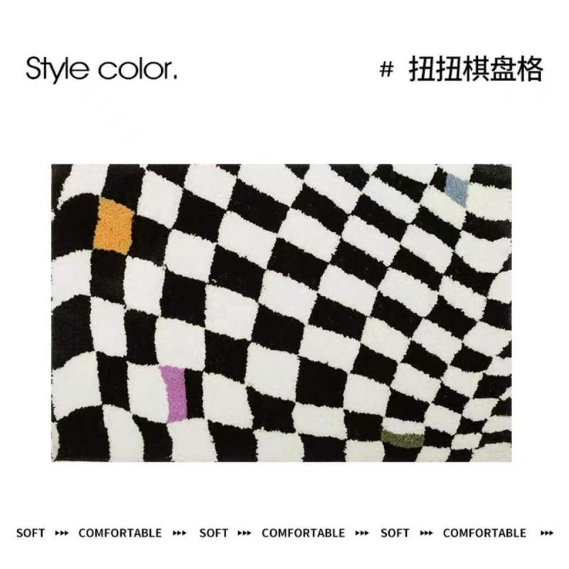 Tapete De Xadrez Preto E Branco Imitação Cashmere Espessado Banheiro Absorvente Para Doméstico