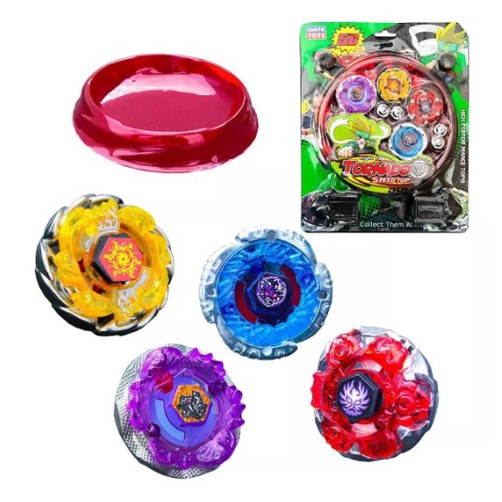 4 Beyblade Metal Led + Lançador + Arena Resistente