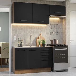 Armário de  Cozinha Compacta 180cm Rustic/Preto Agata Madesa 09 em Oferta na Shopee