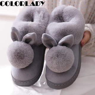 Chinelo / Pantufa Feminina De Inverno Com Orelhas De Coelho Confortável E Flexível Sapatos Femininos