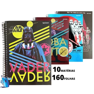 Caderno 10 Materias Star Wars Espiral 160 Folhas Capa Dura Star School