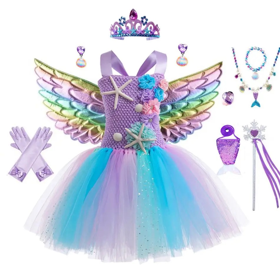 Led Light Up Vestido Princesa Sereia Meninas Traje Sereia Vestido Tutu  Sereia para festa de aniversário de Halloween de 2 a 8 anos (M (3-4 anos),  luz roxa)