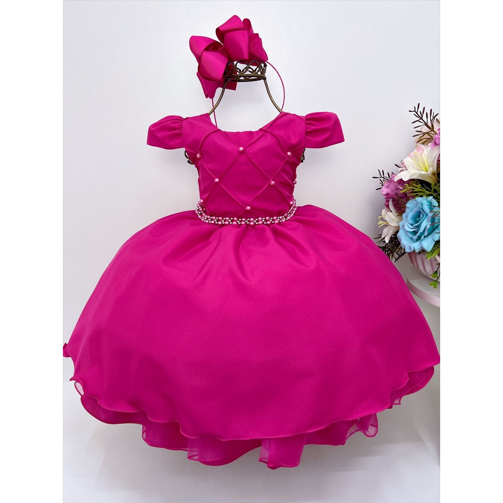 Vestido Rosa Pink Realeza Princesas Barbie Casamento Festa | Shopee Brasil