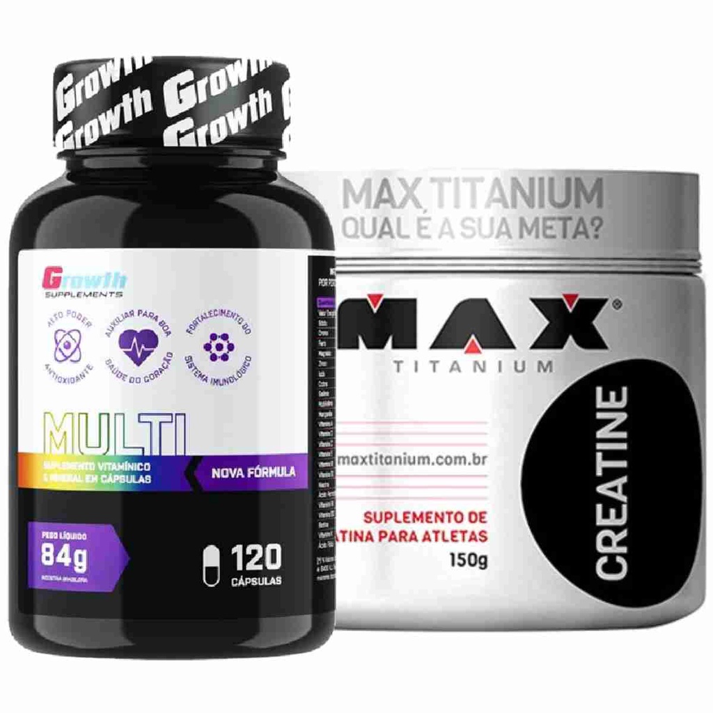 Multivitaminico 120 Caps Growth + Creatina 150g Max Titanium | Shopee ...