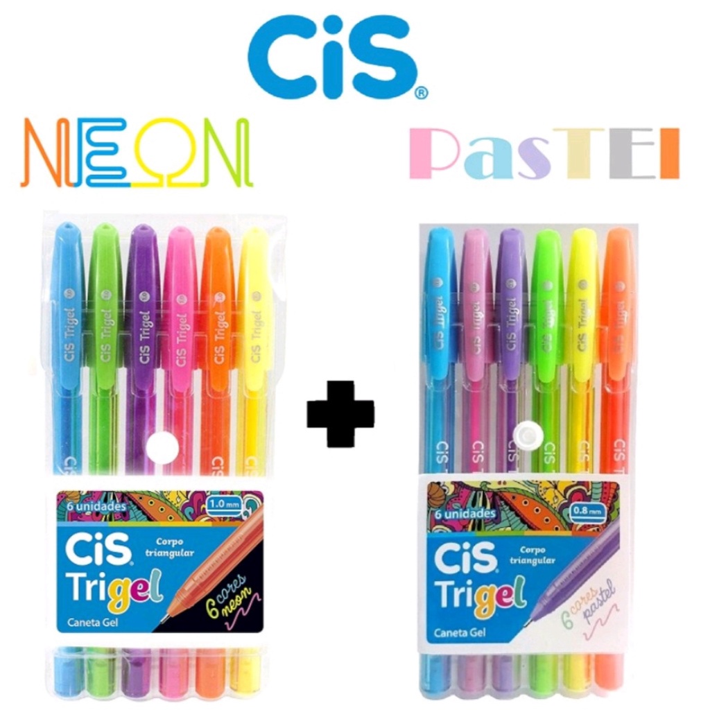 Caneta Gel Triangular Trigel CIS 0.8mm kit c/6 und PASTEL / NEON ...