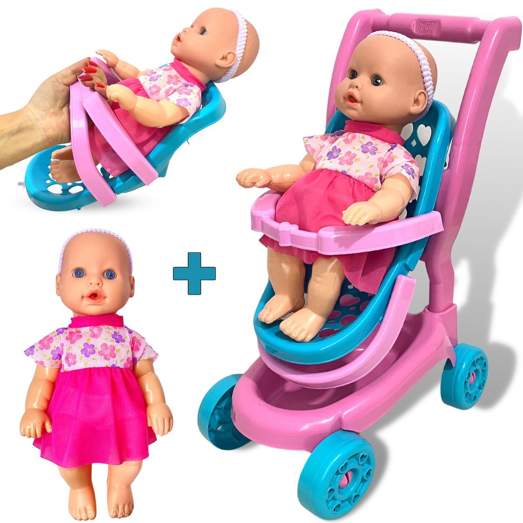 Boneca De Brinquedo Com Carrinho Bebe Conforto Bebe Reborn | Shopee Brasil
