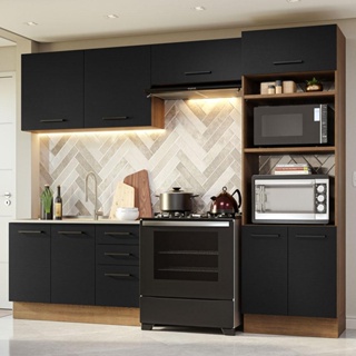 Armário de Cozinha Completa 270cm Rustic/Preto Agata Madesa 08
